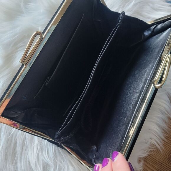 Elegant Black Clutch with Gold Clasp and Silver Roses Print - Picture 4 of 10